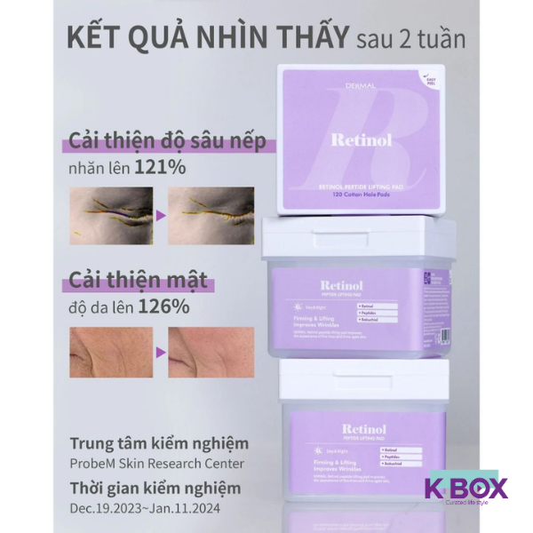 Toner Pad Retinol Peptide Lifting Pad Hộp 120 Miếng - Tái Tạo Da, Ngừa Lão Hóa, Giảm Nếp Nhăn