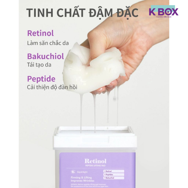Toner Pad Dermal Retinol Peptide Lifting Làm Mịn, Hỗ Trợ Cải Thiện Nếp Nhăn, Độ Đàn Hồi Da - Gói 12 Miếng