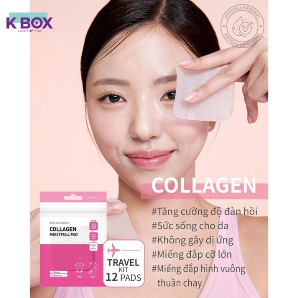 Toner Pad Dermal Collagen Moisture Giúp Dưỡng Ẩm, Căng Bóng, Săn Chắc, Chống Lão Hóa Da - Gói 12 miếng
