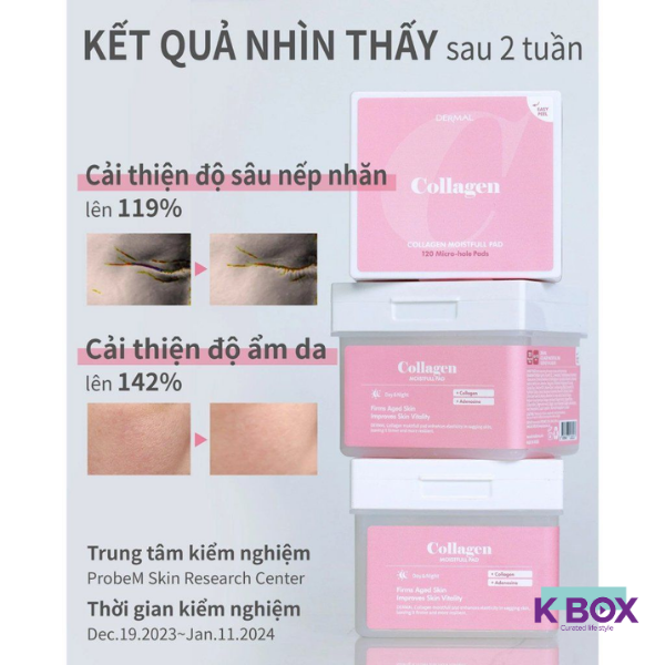 Toner Pad Dermal Collagen Moistfull Hộp 120 Miếng - Dưỡng ẩm, Ngừa lão hóa, Giảm nếp nhăn,Tăng đàn hồi