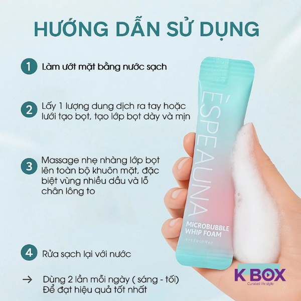 Bọt Rửa Mặt Siêu Mịn Espeauna Microbubble Whip Foam 4ml x 20 gói - Làm Sạch Sâu Dịu Nhẹ Cho Da Nhạy Cảm