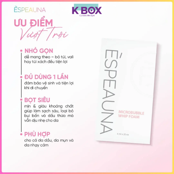 Bọt Rửa Mặt Siêu Mịn Espeauna Microbubble Whip Foam 4ml x 20 gói - Làm Sạch Sâu Dịu Nhẹ Cho Da Nhạy Cảm
