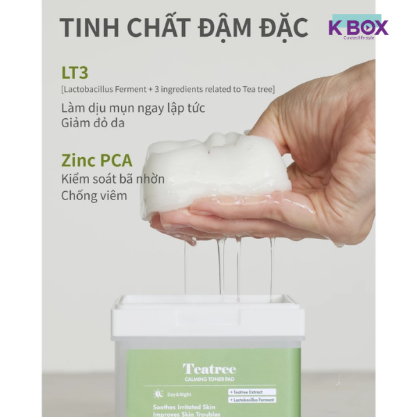Toner Pad Dermal Teatree Calming Hộp 120 Miếng - Toner Pad Tràm Trà Làm Dịu Da, Giảm Mụn, Kiểm Soát Dầu & Mụn Hiệu Quả