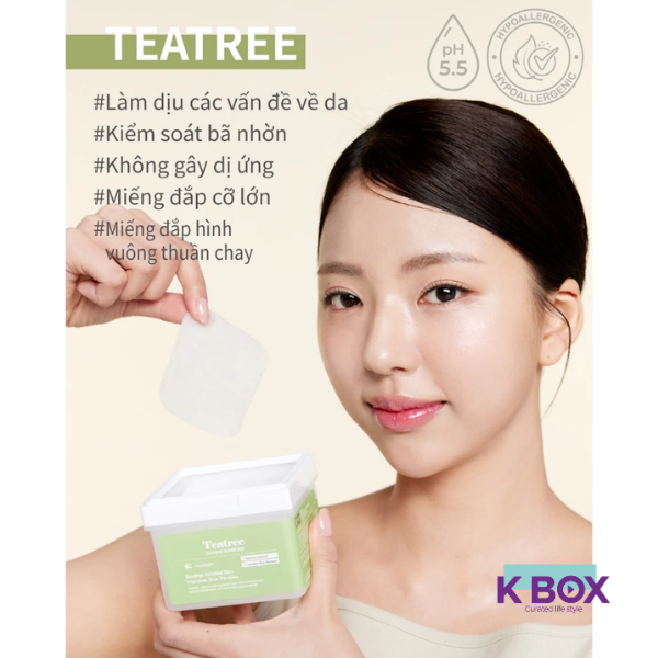 Toner Pad Dermal Teatree Calming Hộp 120 Miếng - Toner Pad Tràm Trà Làm Dịu Da, Giảm Mụn, Kiểm Soát Dầu & Mụn Hiệu Quả