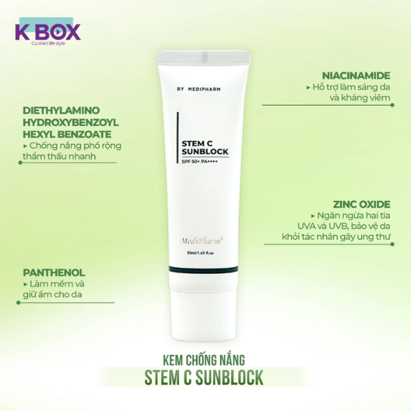 Kem Chống Nắng Medipharm Stem-C Sunblock SPF 50+ PA++++ - Chống Nắng Mỏng Nhẹ, Chống Lão Hóa, Bảo Vệ Tế Bào Da