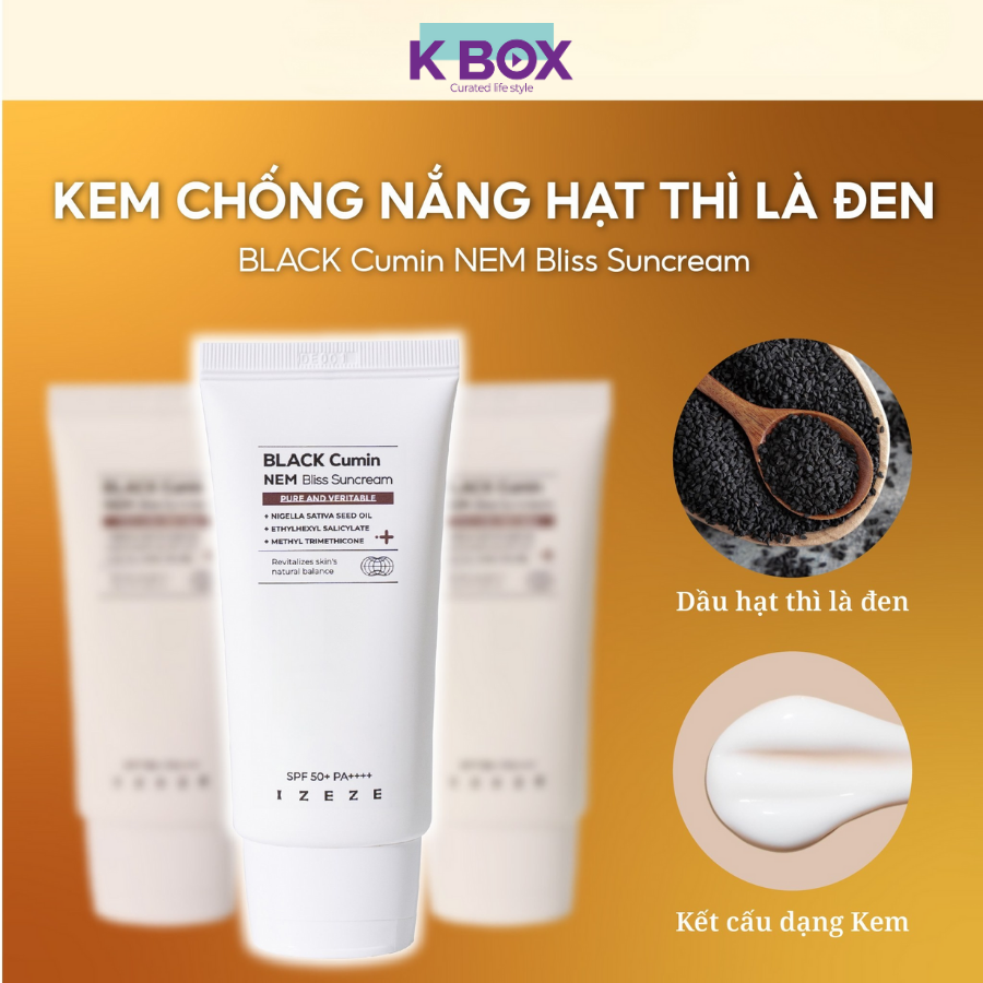 Izeze Black Cumin NEM Bliss Suncream – Kem Chống Nắng, Bảo Vệ Da, Dưỡng Ẩm, Dịu Nhẹ Cho Da