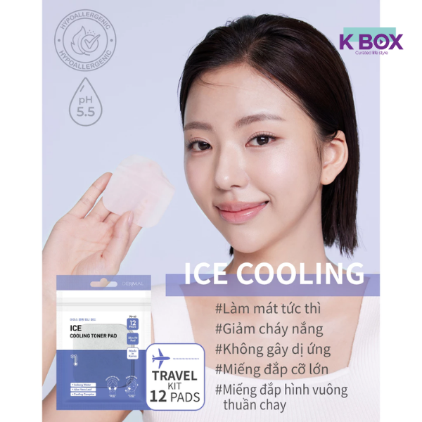 Toner Pad Dermal Ice Cooling Làm Dịu Da, Làm Mát Tức Thì, Thuần Chay An Toàn - Gói 12 Miếng