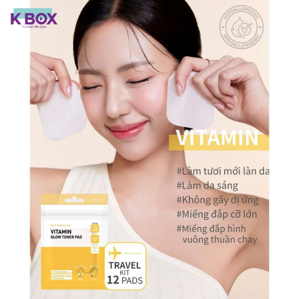 Toner Pad Vitamin Glow Dưỡng Ẩm, Làm Sáng, Mờ Thâm Và Se Khít Lỗ Chân Lông -  Gói 12 miếng