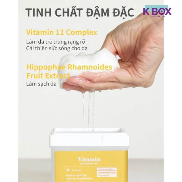 Toner Pad Dermal Vitamin Glow Hộp 120 Miếng Với Phức Hợp 11 Vitamin - Dưỡng Sáng Da, Mờ Thâm, Thuần Chay, Dịu Nhẹ Cho Da Nhạy Cảm