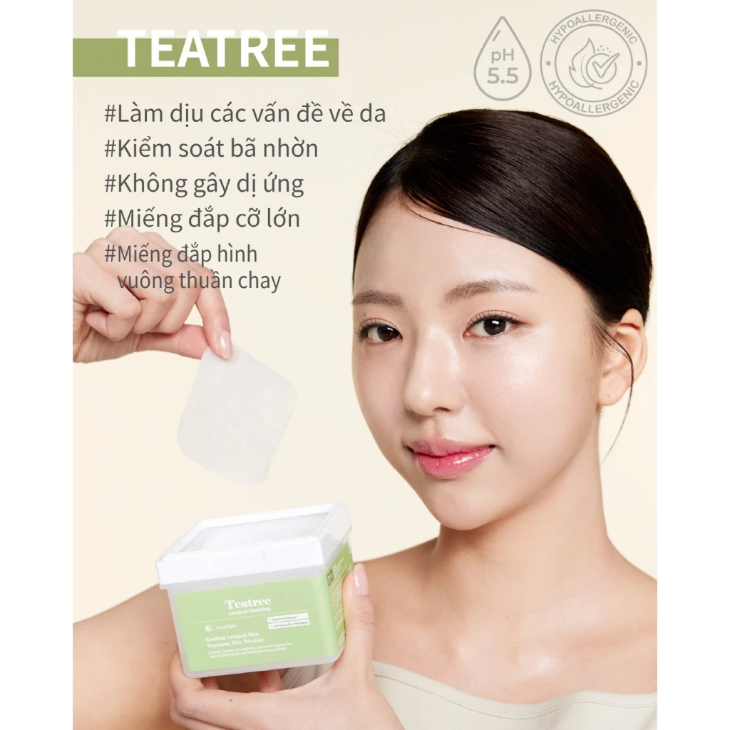 Toner Pad Dermal Teatree Calming Tràm Trà Làm Dịu Da Mụn, Giảm Đỏ, Kiểm Soát Dầu Hiệu Quả - Gói 12 miếng